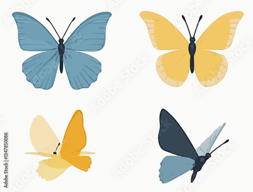Schmetterlinge: Vier Designs in Blau und Gelb

