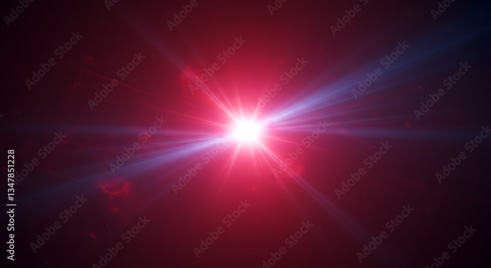 Obraz premium Intense Light Burst Radiating in Deep Red Space Abstract Lens Flare Digital Effect