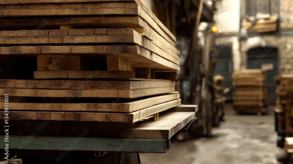 Fototapeta premium Stack of Wooden Planks in Urban Setting
