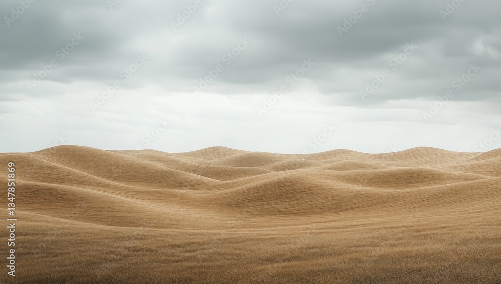 Fototapeta premium Desert landscape, undulating hills, overcast sky, tranquility
