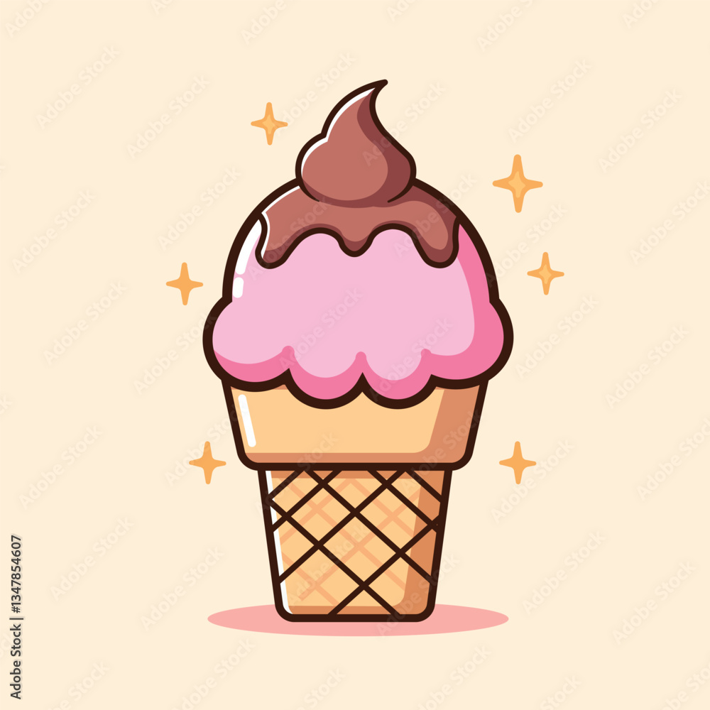Vector illustration of strawberry ice cream with chocolate topping Vector illustration of strawberry ice cream with chocolate topping