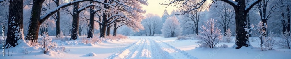 Winter forest landscape with bare branches and snow , nature, wood Winter forest landscape with bare branches and snow , nature, wood