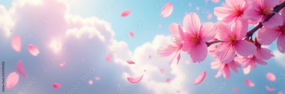 Yozakura petals floating softly on a cloudy background, ephemeral, sakura Yozakura petals floating softly on a cloudy background, ephemeral, sakura