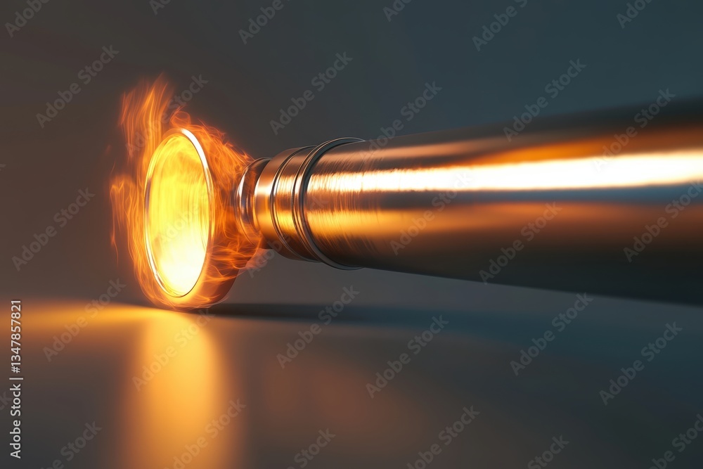 A metallic pipe emitting a fiery and incandescent burst of flames A metallic pipe emitting a fiery and incandescent burst of flames