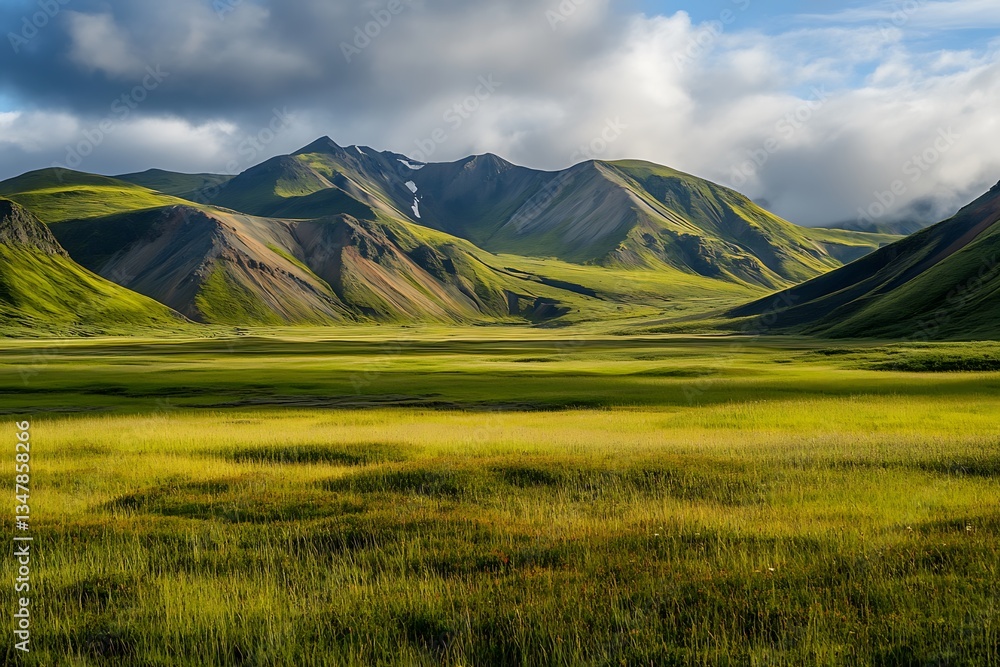Fototapeta premium Feel green grass unite with land and air in a calm color charm 