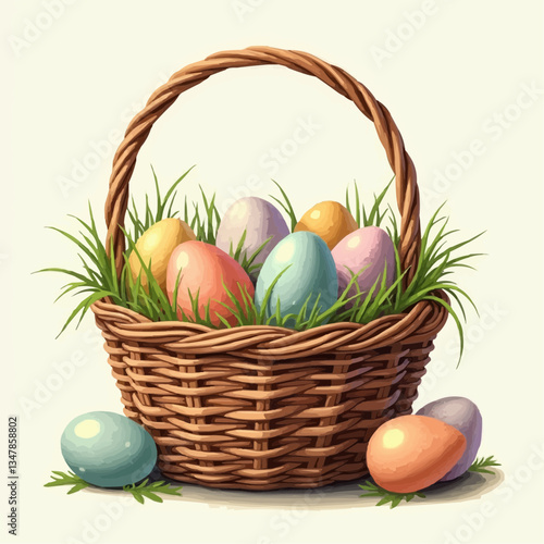 Ostereier in Weidenkorb auf grünem Gras

