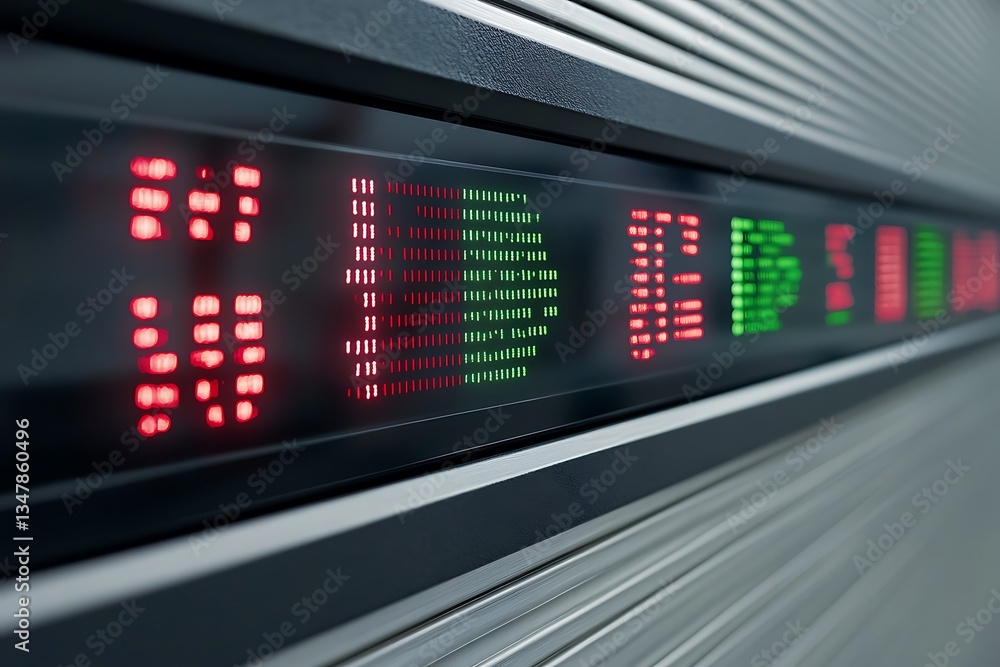Red And Green Led Digital Display Showing Stock Market Data Red And Green Led Digital Display Showing Stock Market Data