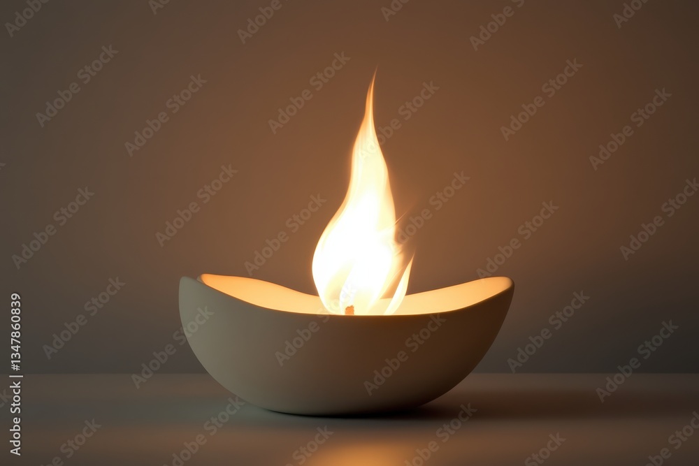 A small ceramic bowl holding a burning vibrant flame A small ceramic bowl holding a burning vibrant flame