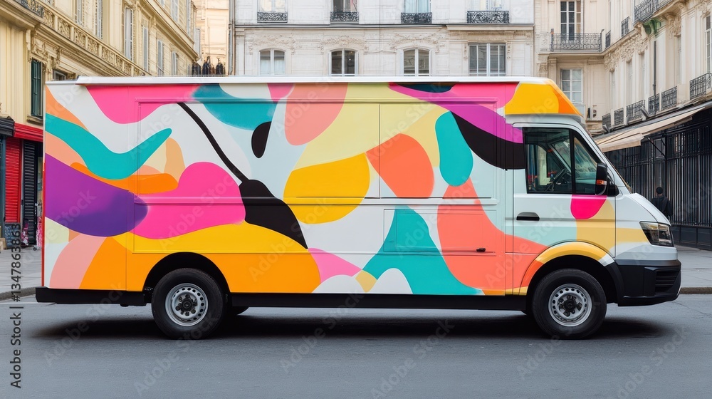 Naklejka premium Vibrant Abstract Art Van in Paris Street