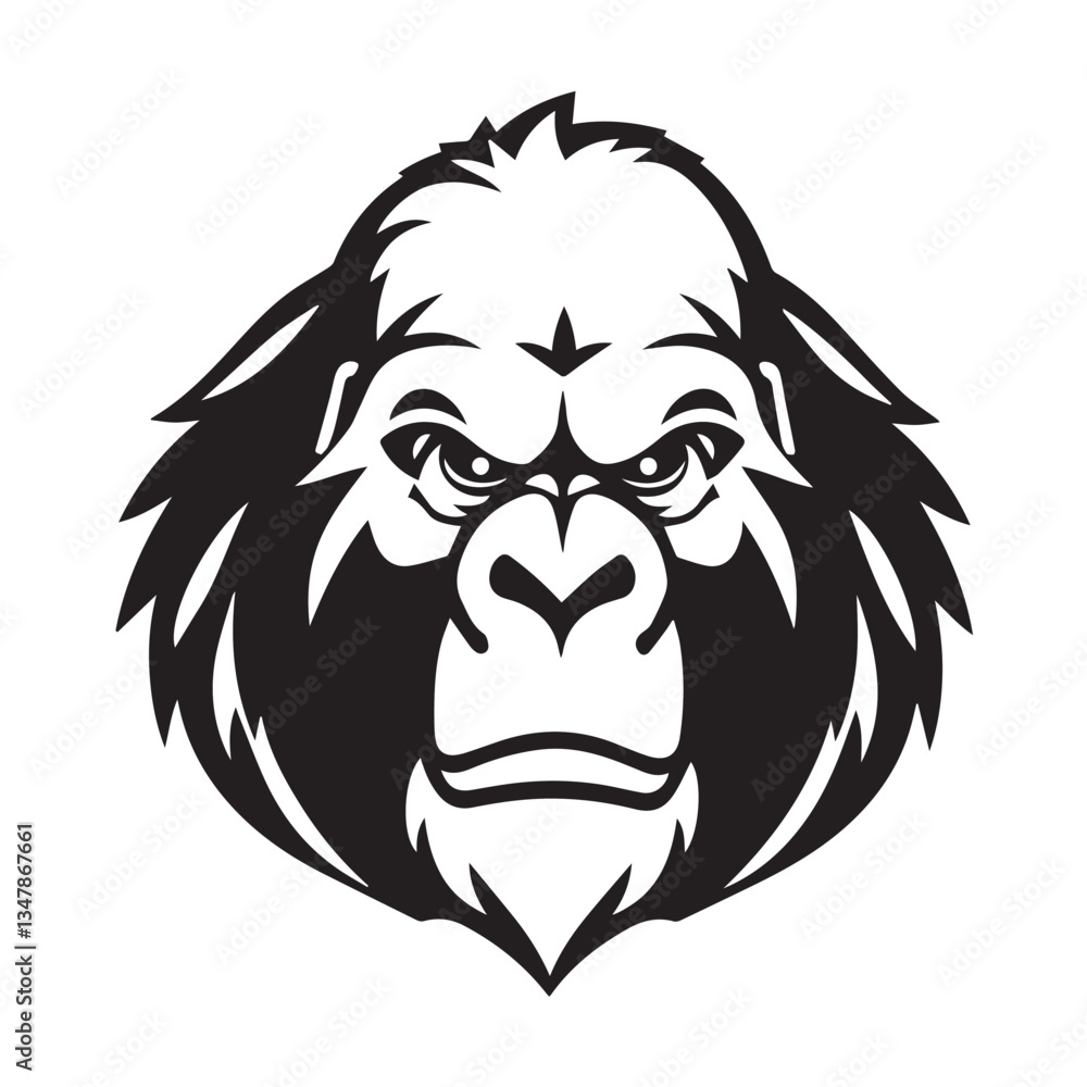 Minimal Gorilla Head Symbol. Gorilla head silhouette isolated on white background. Vector illustration. Minimal Gorilla Head Symbol. Gorilla head silhouette isolated on white background. Vector illustration.