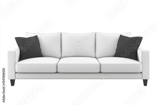 Modern sofa with black cushions on isolated white background, perfect for contemporary living spaces. This stylish furniture piece adds elegance and comfort to any room