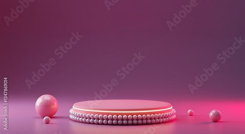 Elegant Pink Pearl Podium Illuminated Stage for Product Display 3D Render