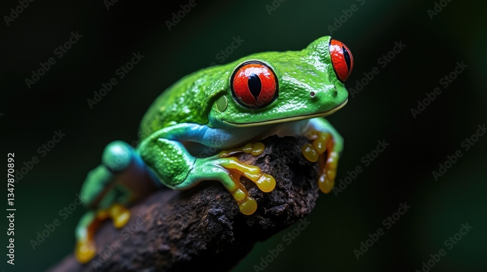 Naklejka premium Vibrant Red-Eyed Tree Frog Perched