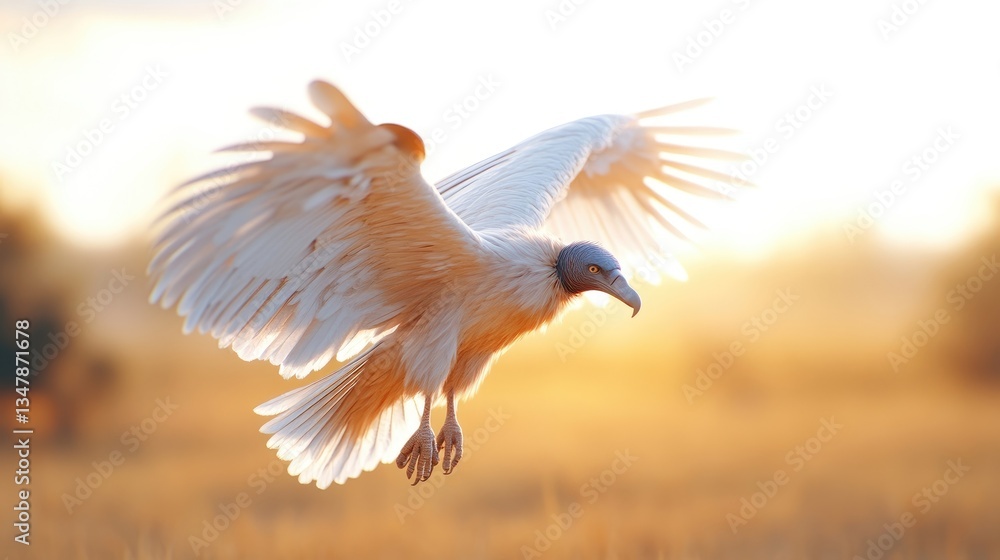 Obraz premium Majestic vulture in flight, bathed in golden light