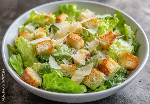 Wallpaper Mural Fresh Romaine Lettuce Salad with Croutons, Shaved Parmesan Cheese, and a Light Dressing on a Rustic Table Background Torontodigital.ca