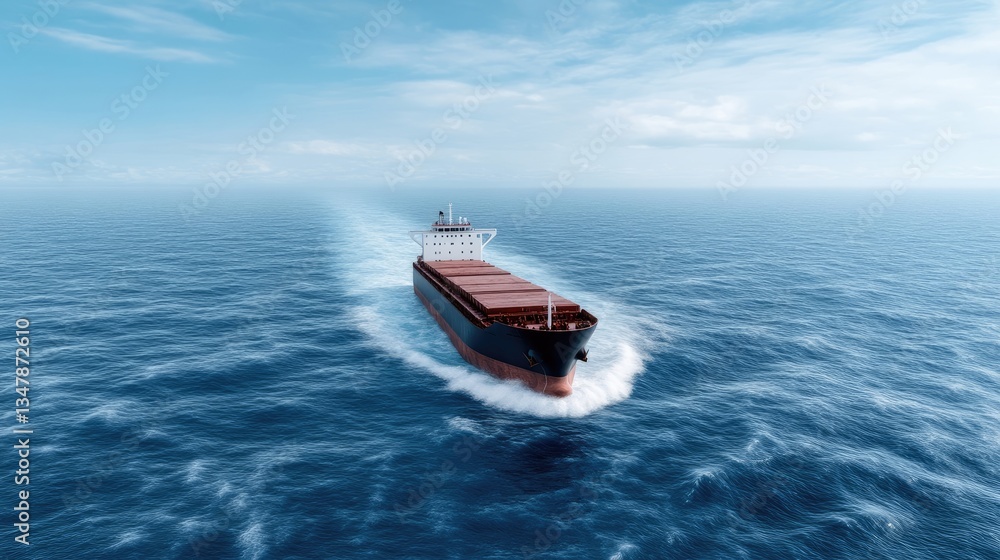 Naklejka premium Cargo ship sailing on open ocean