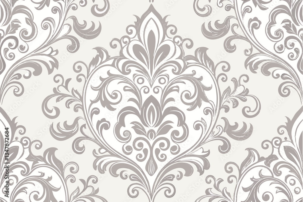 Sophisticated Damask Floral Design in Light Tones, Elegant and Decorative Motif for Upscale Interiors Pattern Background Sophisticated Damask Floral Design in Light Tones, Elegant and Decorative Motif for Upscale Interiors Pattern Background