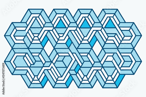 Elegant geometric design featuring repeating interlocking hexagons, blue and white color palette, abstract modern style Pattern Background