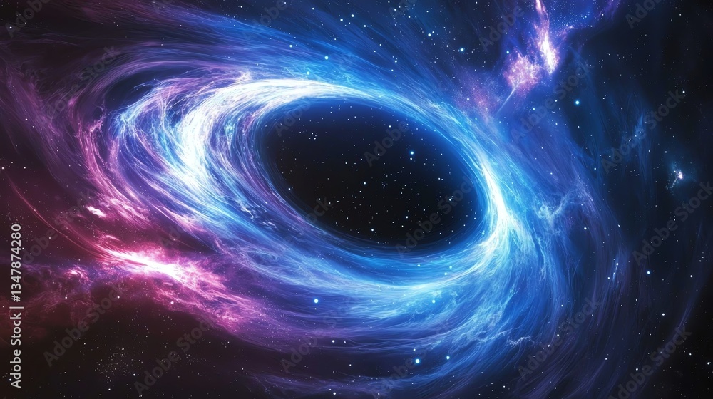A cosmic wormhole opening in deep space, swirling blue and purple energy vortex, mysterious and awe-inspiring sci-fi concept A cosmic wormhole opening in deep space, swirling blue and purple energy vortex, mysterious and awe-inspiring sci-fi concept