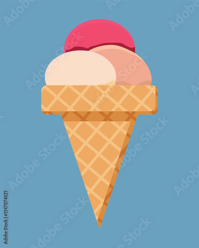 Strawberry ice cream horn - stylish vector illustration