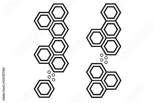 Geometric icon set featuring interlocking hexagons in black and white, clean modern design with abstract shapes for contemporary use