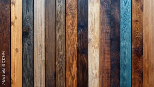 A Colorful Collection of Wood Planks: Diverse Shades and Textures in a Wooden Panel
