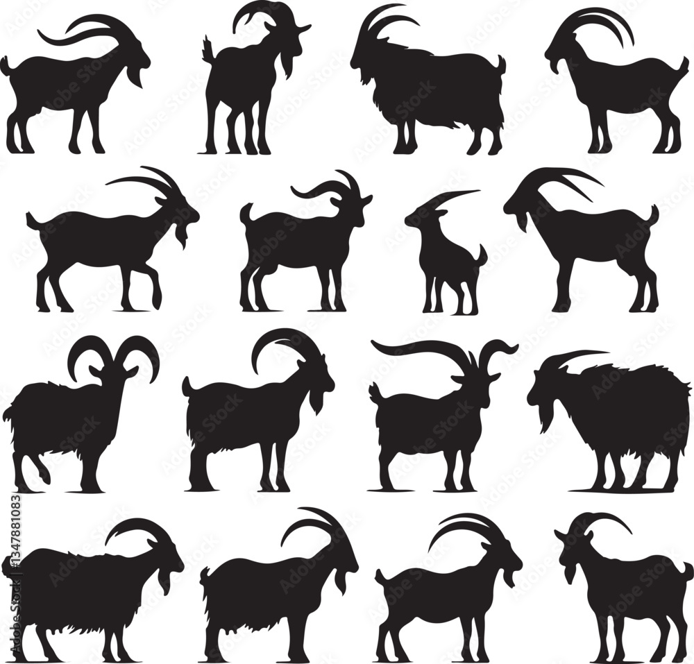 goat silhouettes vector on white background goat silhouettes vector on white background
