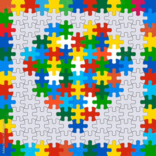 Colorful heart puzzle in jigsaw puzzle border  background vector.