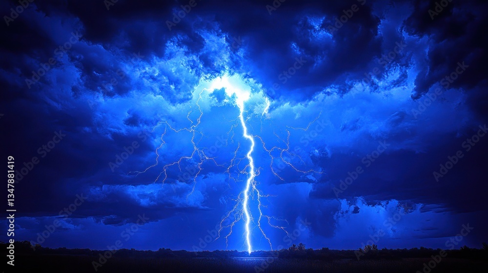 Fototapeta premium Dramatic lightning strike piercing dark, stormy clouds