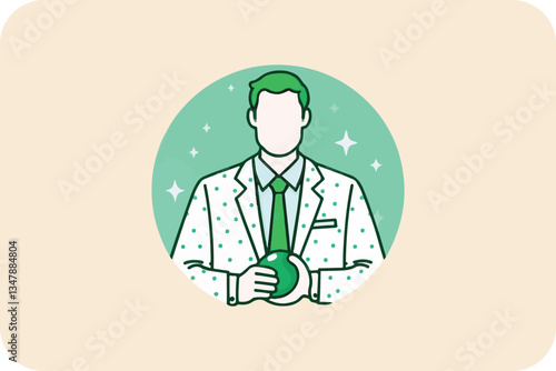 Scientific Innovation: An illustration of a scientist holding a science flask, embodying knowledge and discovery.
