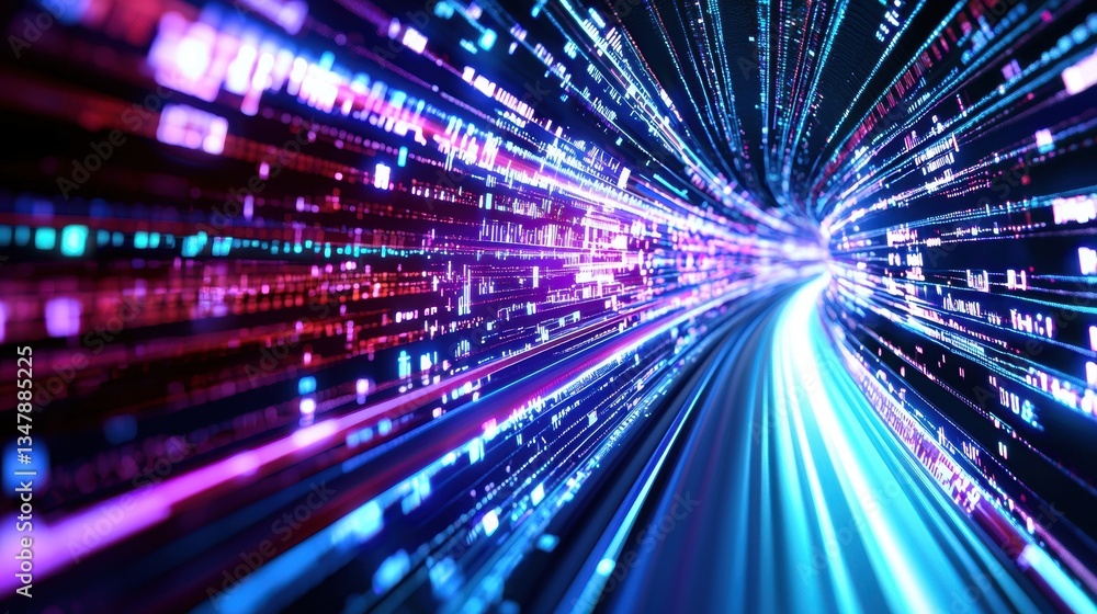 Futuristic Data Tunnel Abstract Digital Flow of Information, Technology Background, Speed, Connection, Internet, Sci-Fi. Futuristic Data Tunnel Abstract Digital Flow of Information, Technology Background, Speed, Connection, Internet, Sci-Fi.