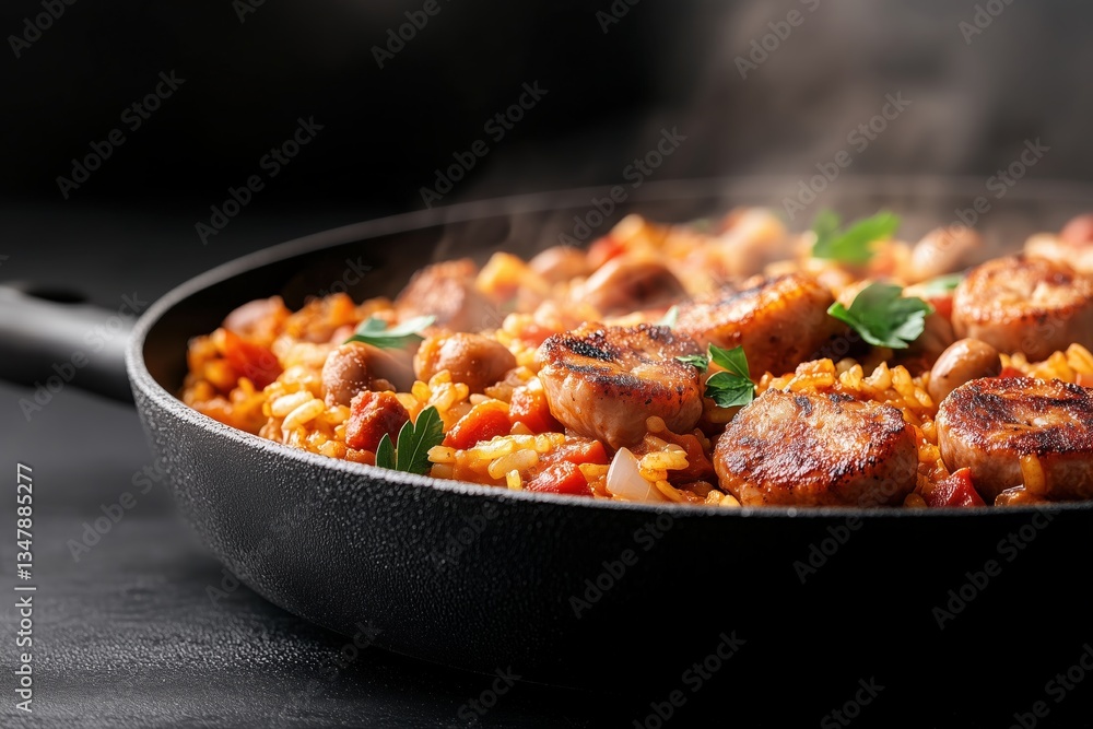 Explore the delicious variations of jambalaya prepared with savory sausage, seafood, and aromatic rice in a classic southern cooking style Explore the delicious variations of jambalaya prepared with savory sausage, seafood, and aromatic rice in a classic southern cooking style