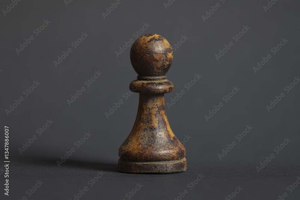 A singular old chess pawn displayed against a dark backdrop A singular old chess pawn displayed against a dark backdrop