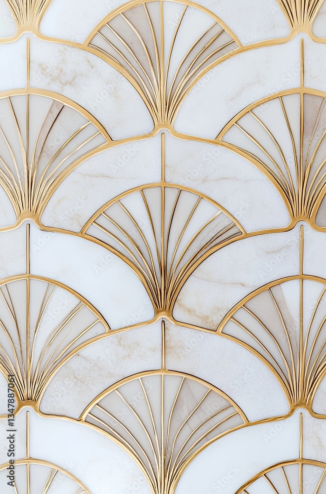 Detailed close-up of art deco style fan patterned marble tile Detailed close-up of art deco style fan patterned marble tile