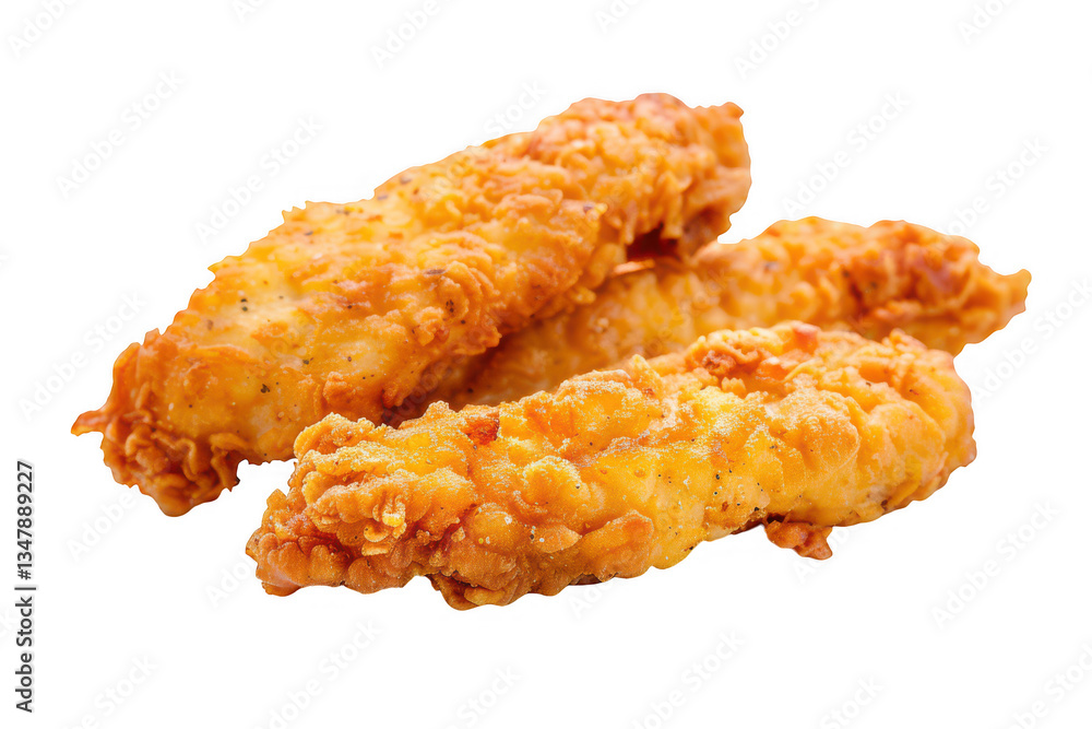 Chicken tenders isolated on white background perfect for showcasing crispy and flavorful culinary creations Chicken tenders isolated on white background perfect for showcasing crispy and flavorful culinary creations