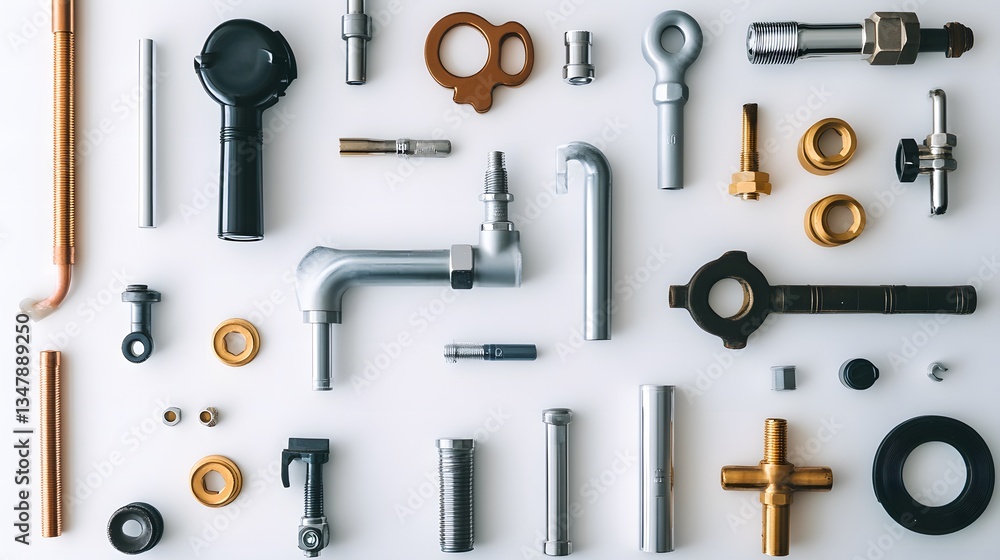 Obraz premium Neatly arranged plumbing components, showcasing precision and organization in design