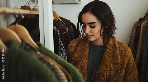 Young Woman Choosing Clothes in a Closet
