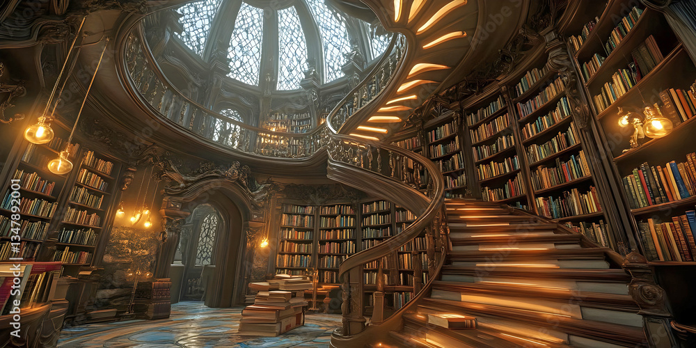 Obraz premium Whimsical Haven of Knowledge library, ai generated.