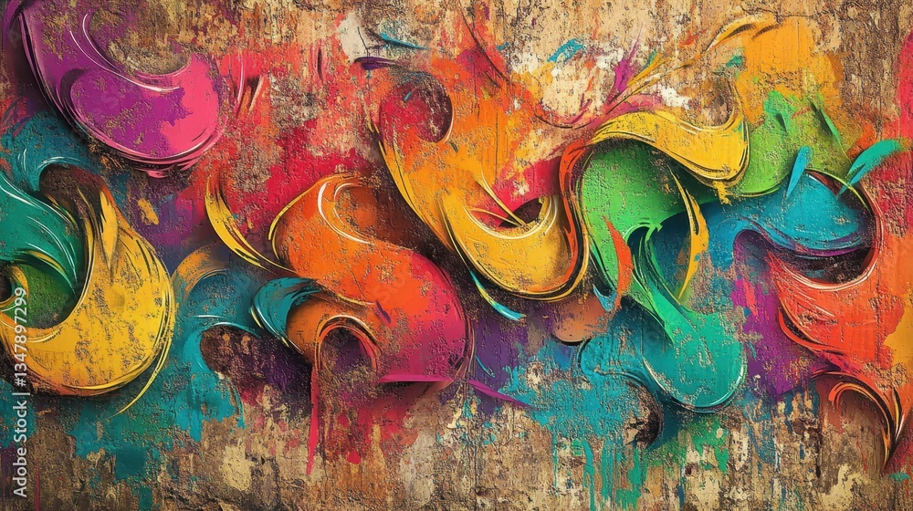 Fototapeta premium Vibrant 3D Graffiti Art Explosion on Grunge Wall.