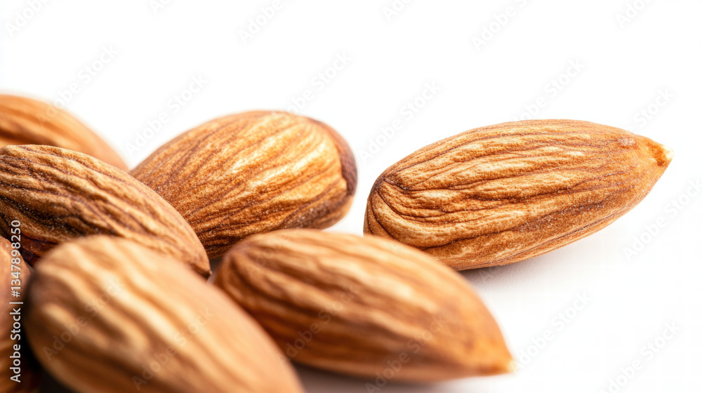 Macro Shot of Raw Almonds on a White Background Macro Shot of Raw Almonds on a White Background