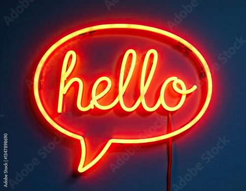 Obraz na płótnie Glowing Neon Hello Sign in Speech Bubble - Welcome Message w salonie