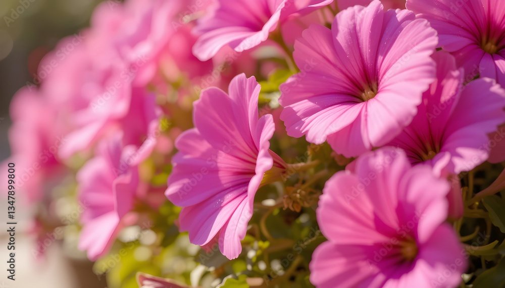 Fototapeta premium Close-up of vibrant pink petunias in sunlight