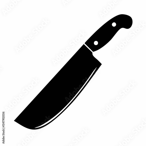 Black and white vector illustration of a large kitchen knife. Vector image