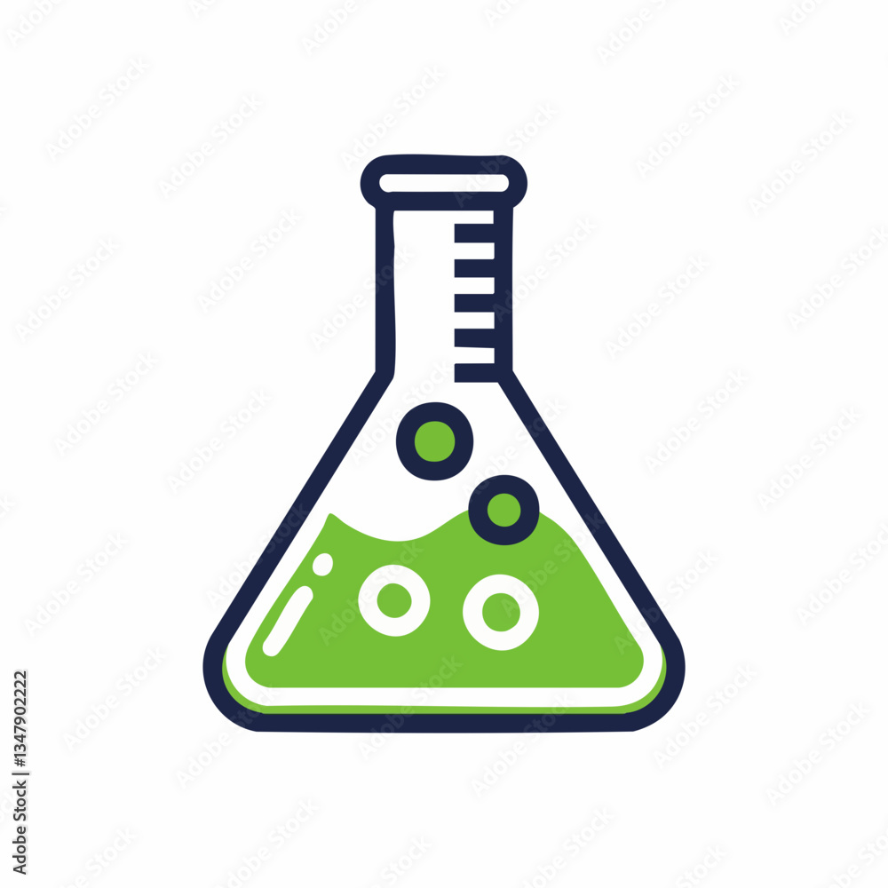 Erlenmeyer Flask with Green Liquid and Bubbles. Vector image Erlenmeyer Flask with Green Liquid and Bubbles. Vector image