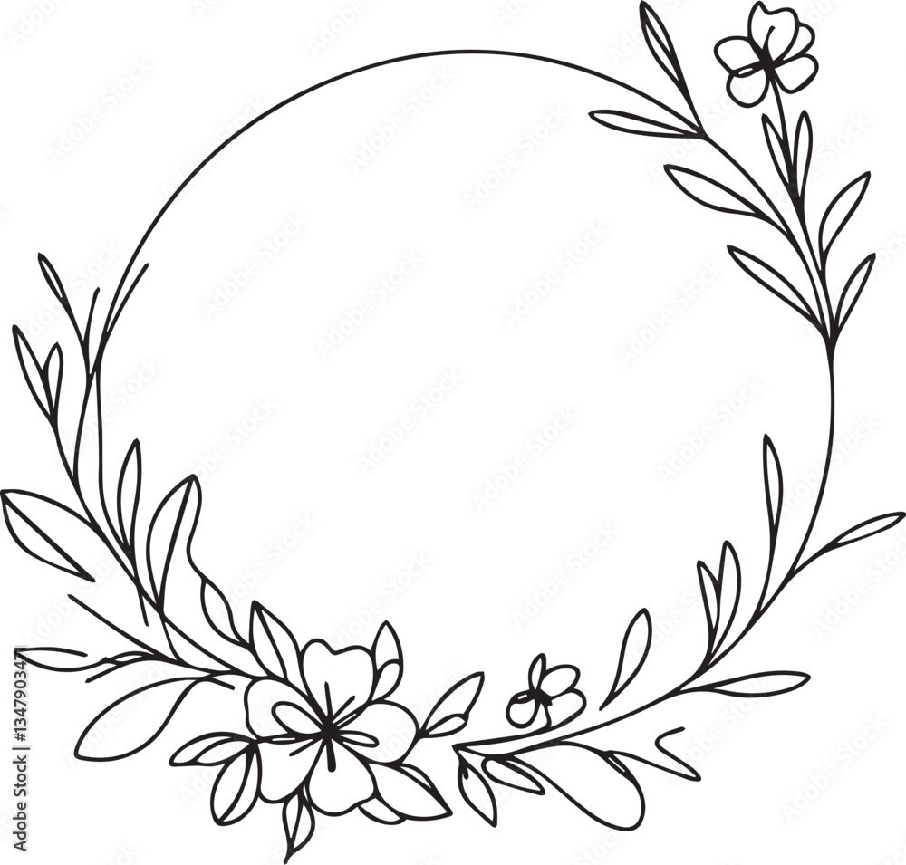 Flower Line Art Frame – Elegant Black Vector Flower Line Art Frame – Elegant Black Vector