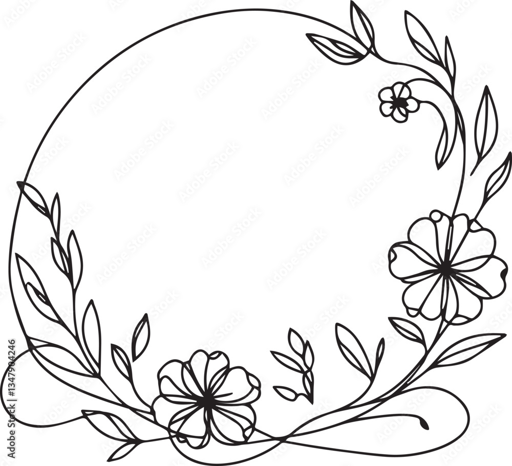Flower Line Art Frame – Elegant Black Vector Flower Line Art Frame – Elegant Black Vector