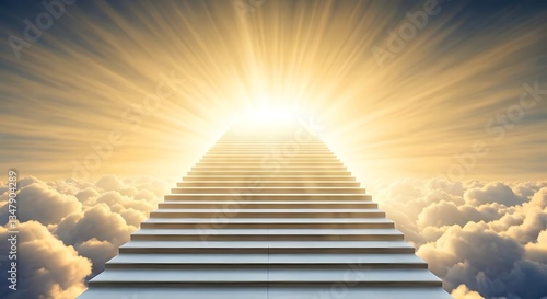 Wallpaper Mural A path of soft, ethereal stairs leading upward into a beautiful cloud-filled sky with golden light shining, AI Generated Torontodigital.ca