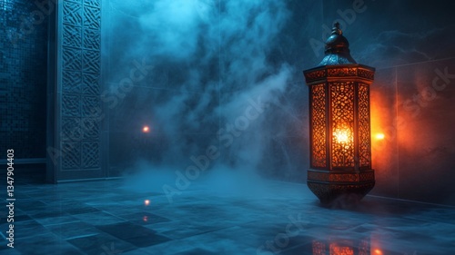 Ornate Lantern Illuminates a Mystical Steam Filled Room