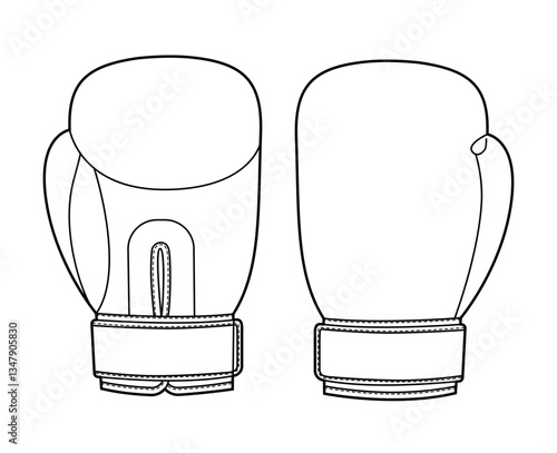 Boxing Gloves Fashion hand Sport accessory clothing technical illustration garment. Vector front palm back view for Men, women, unisex style flat template CAD mockup sketch outline on white background