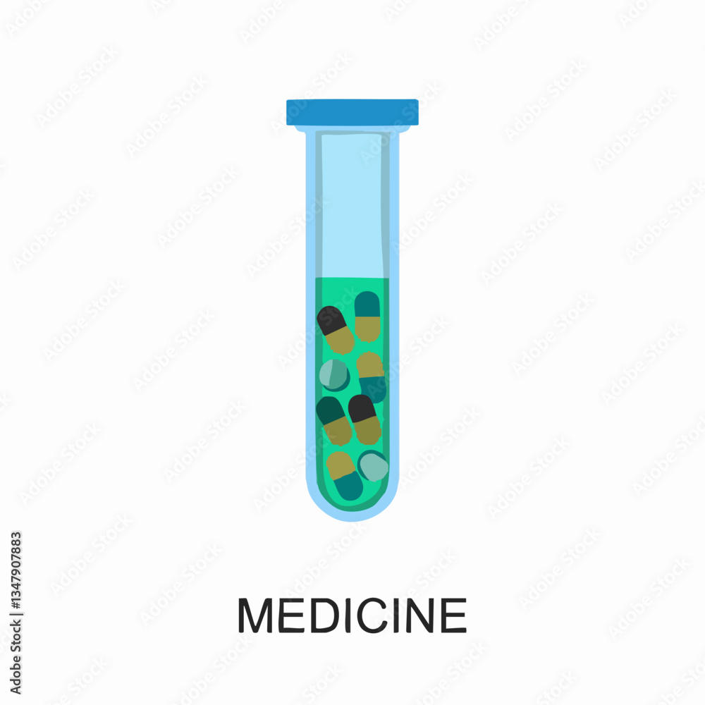 Test tube with medication capsules and liquid. Vector image Test tube with medication capsules and liquid. Vector image